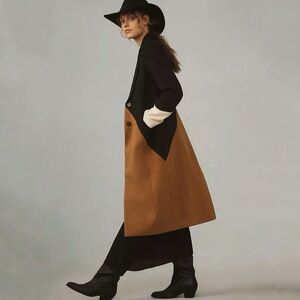 Anthropologie Avec Les Filles Wavy Colorblock Coat Calico Black Tan Cream XXS